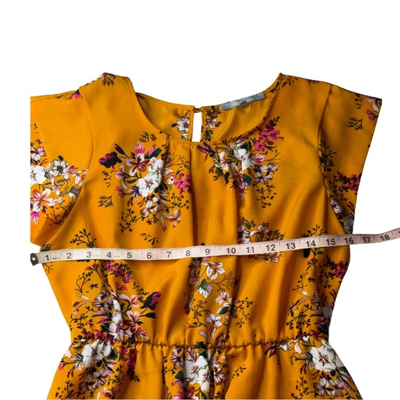 Sweet Rain Mustard Floral Dress Size L Boho Short Sleeve - Picture 6 of 8